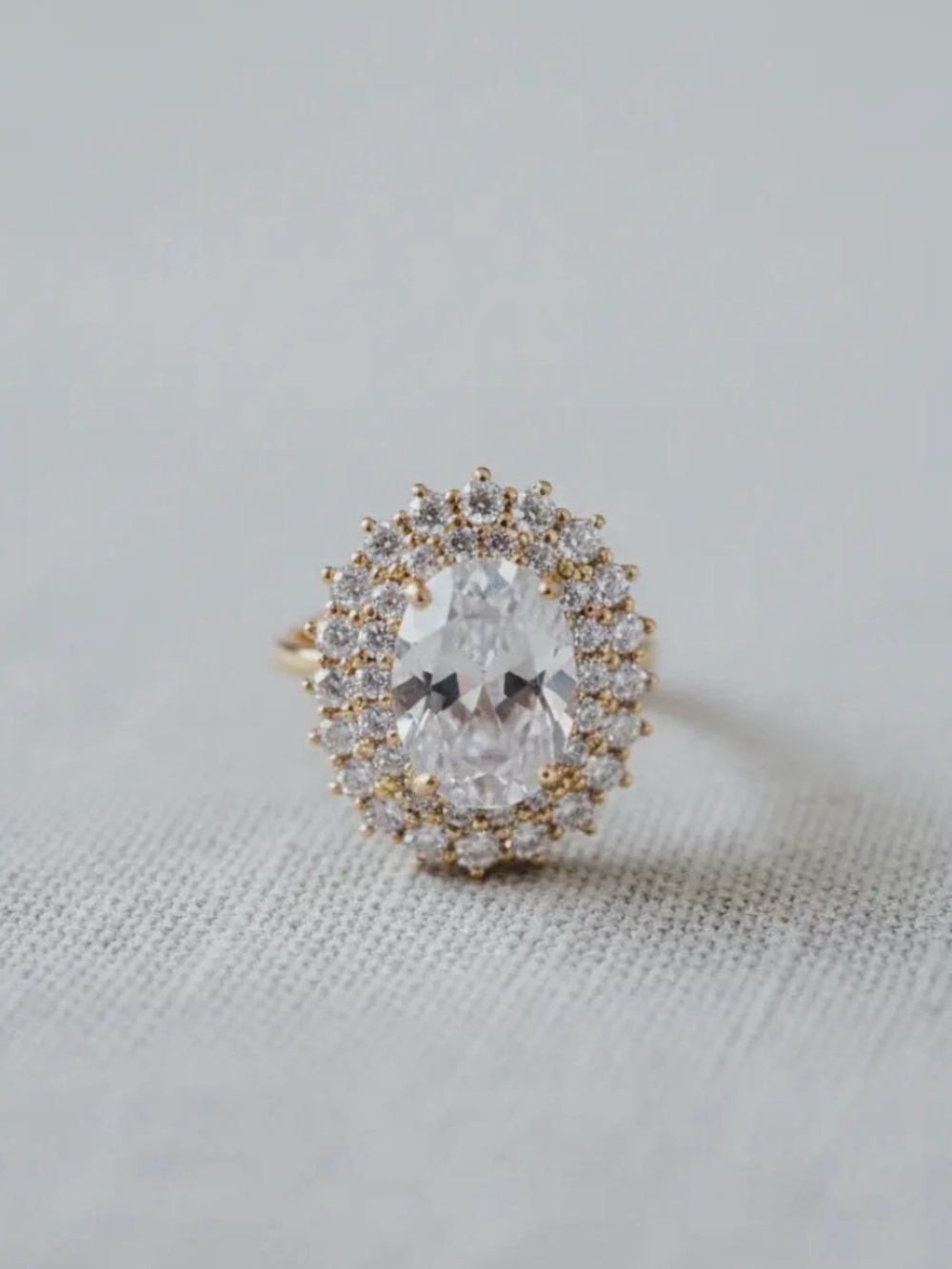 Gold Halo Oval Cubic Zirconia Ring - Gold